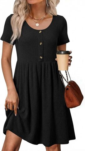BLENCOT Short Sleeve Maternity Rib Knitted Dress for Spring Summer Button Knit Ribbed Babydoll Pregnancy Dresses with Pocket in Saudi Arabia
