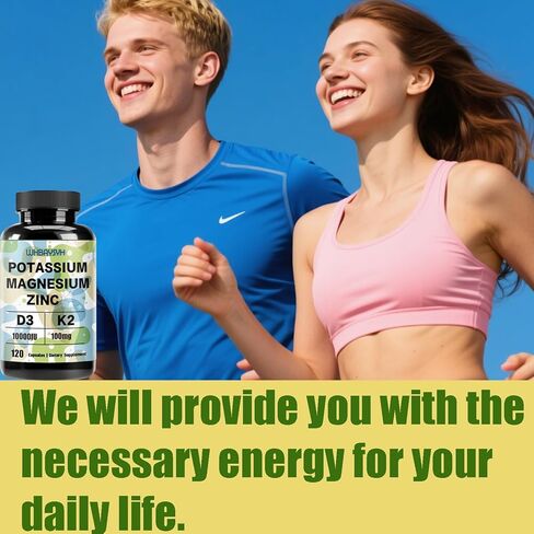 مكمل البوتاسيوم والمغنيسيوم، والبوتاسيوم والمغنيسيوم والزنك مع فيتامين D3 وK2، وتوازن إلكتروليت عالي القوة، ودعم الطاقة، نباتي، غير معدل وراثيًا، 120 كبسولة نباتية (عبوة من 1) in Kuwait