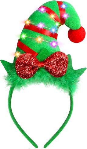 Farochy Christmas Elf Headband - Christmas LED headband Xmas Headband Christmas Elf Headpiece Christmas Elf Hat Elf Hair hoop in Saudi Arabia