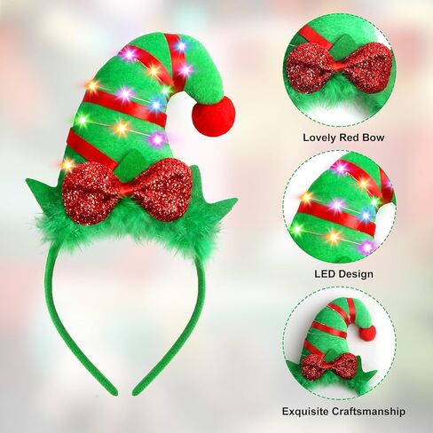 Farochy Christmas Elf Headband - Christmas LED headband Xmas Headband Christmas Elf Headpiece Christmas Elf Hat Elf Hair hoop in Saudi Arabia