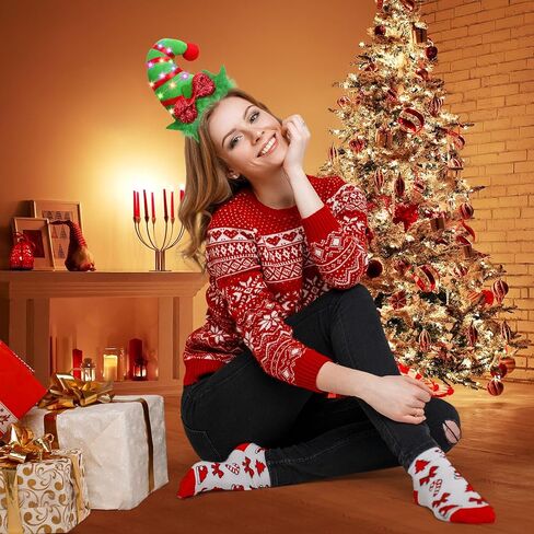 Farochy Christmas Elf Headband - Christmas LED headband Xmas Headband Christmas Elf Headpiece Christmas Elf Hat Elf Hair hoop in Saudi Arabia