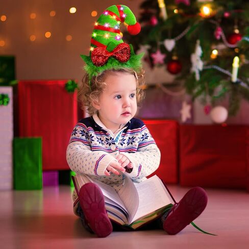 Farochy Christmas Elf Headband - Christmas LED headband Xmas Headband Christmas Elf Headpiece Christmas Elf Hat Elf Hair hoop in Saudi Arabia