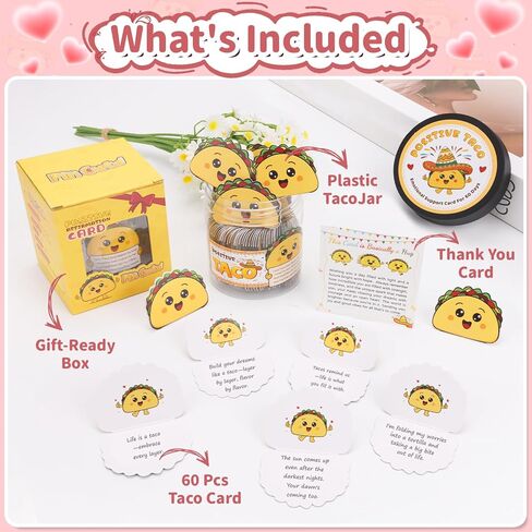 pincute 60 جرة تأكيد تاكو إيجابية - هدية عيد الحب له صديقها صديقة الأزواج زوجة الزوج، هدية الرعاية الذاتية للنساء، هدايا عيد ميلاد للفتيات في سن المراهقة الاشياء العصرية، هدايا المعلم زميل العمل in Kuwait