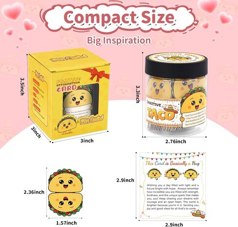 pincute 60 جرة تأكيد تاكو إيجابية - هدية عيد الحب له صديقها صديقة الأزواج زوجة الزوج، هدية الرعاية الذاتية للنساء، هدايا عيد ميلاد للفتيات في سن المراهقة الاشياء العصرية، هدايا المعلم زميل العمل in Kuwait