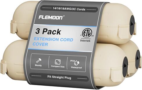 Flemoon [3 عبوات] غطاء مقاوم للماء لسلك تمديد خارجي، صندوق توصيل كهربائي مقاوم للطقس للقابس الخارجي، منفذ، منفذ خارجي، مقبس، الهالوين، ضوء زينة عطلة عيد الميلاد، بني in Kuwait