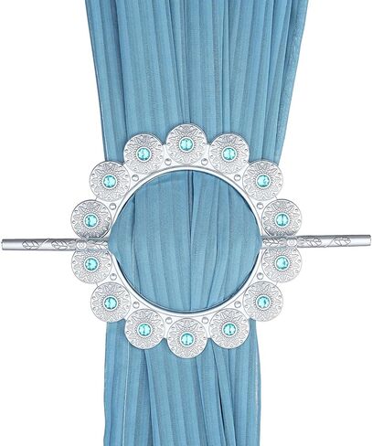 Decorative Curtain Tieback Holders, Silver Metallic Crystal Ring with Rod, 2 Pack, 5.5 x 7.9 Inch Circle Design (Golden) in Saudi Arabia