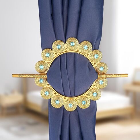 Decorative Curtain Tieback Holders, Silver Metallic Crystal Ring with Rod, 2 Pack, 5.5 x 7.9 Inch Circle Design (Golden) in Saudi Arabia