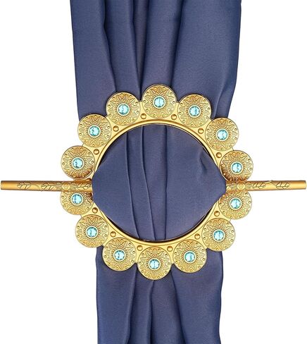 Decorative Curtain Tieback Holders, Silver Metallic Crystal Ring with Rod, 2 Pack, 5.5 x 7.9 Inch Circle Design (Golden) in Saudi Arabia
