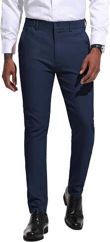 Men's Slim Fit Stretch Dress Pants Business Casual Skinny Tapered Chinos Trousers with Expandable Waist in Kuwait