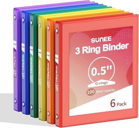 SUNEE 3 Ring Binder 1 Inch 6 Pack, Clear View Binder Three Ring PVC-Free (Fit 8.5x11 Inches) for School Binder or Office Binder Supplies, White Binder in Kuwait