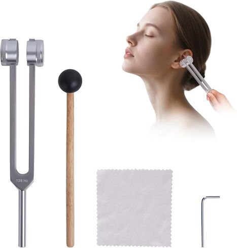 مجموعة شوك ضبط الطاقة - 128 هرتز، أدوات العلاج الصوتي، سبائك الألومنيوم غير المغناطيسية، لاختبارات السمع، مطرقة ضبط خاصة لتنظيف الأذن، أداة تأمل مع حقيبة سفر (جلودن) in Kuwait