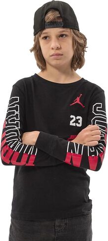 تي شيرت Nike Jordan Black 95B254-023 للأطفال الكبار بأكمام طويلة للجنسين in Kuwait