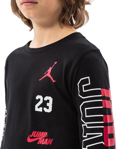 تي شيرت Nike Jordan Black 95B254-023 للأطفال الكبار بأكمام طويلة للجنسين in Kuwait