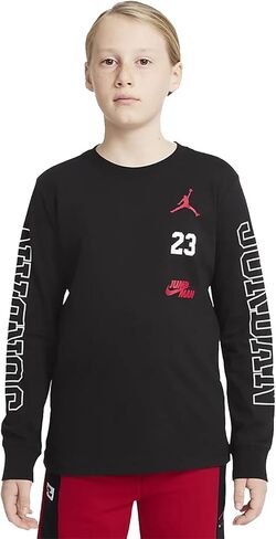 تي شيرت Nike Jordan Black 95B254-023 للأطفال الكبار بأكمام طويلة للجنسين in Kuwait