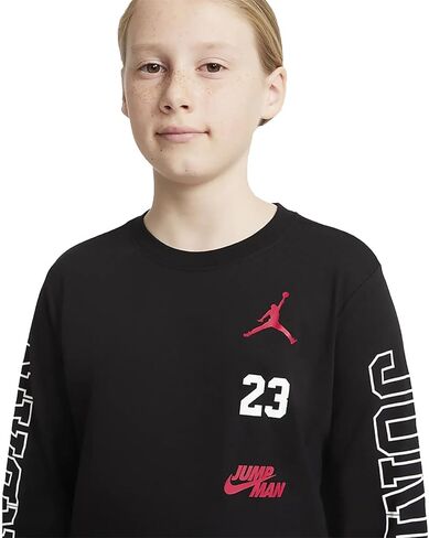 تي شيرت Nike Jordan Black 95B254-023 للأطفال الكبار بأكمام طويلة للجنسين in Kuwait