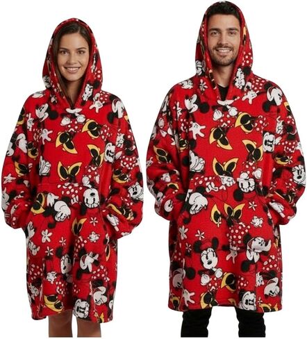 Disney Mickey Mouse Character Faces Adult Red Long Sleeve Hooded Blanket in Saudi Arabia