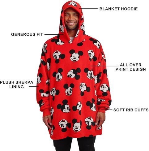 Disney Mickey Mouse Character Faces Adult Red Long Sleeve Hooded Blanket in Saudi Arabia