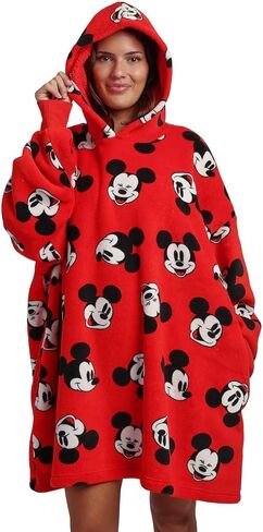 Disney Mickey Mouse Character Faces Adult Red Long Sleeve Hooded Blanket in Saudi Arabia