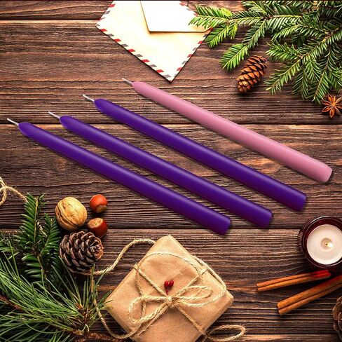 مجموعة 20 قطعة من شموع Advent، 12 شموع أرجوانية و4 وردية و4 شموع مستدقة بيضاء، 10 شموع بدون دخان وبدون قطرات من أجل عيد الميلاد والاحتفال الموسمي in Saudi Arabia