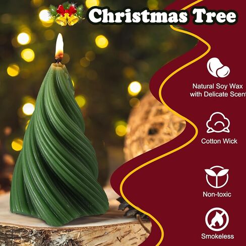 5 Pcs Christmas Tree Shaped Candles 3 x 4.7 Inch Large Wax Scented Soy Candle White Green Swirl Snowy Cedar Tree Design Christmas Table Decorations Indoor for Xmas Holiday Birthday Gifts in Saudi Arabia