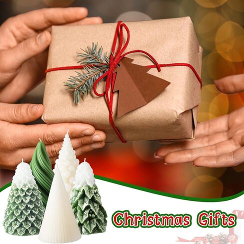 5 Pcs Christmas Tree Shaped Candles 3 x 4.7 Inch Large Wax Scented Soy Candle White Green Swirl Snowy Cedar Tree Design Christmas Table Decorations Indoor for Xmas Holiday Birthday Gifts in Saudi Arabia