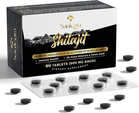 30,000 MG Shilajit Tablets, 100% Shilajit Pure Tablets for Women & Men, Himalayan Organic, Fulvic Acid & 85+ Trace Minerals, Resin Supplement for Energy and Immune System, 60 Counts in Saudi Arabia