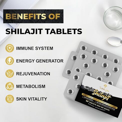 30,000 MG Shilajit Tablets, 100% Shilajit Pure Tablets for Women & Men, Himalayan Organic, Fulvic Acid & 85+ Trace Minerals, Resin Supplement for Energy and Immune System, 60 Counts in Saudi Arabia