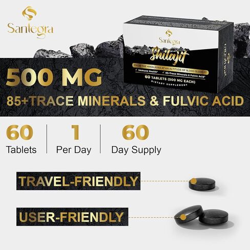 30,000 MG Shilajit Tablets, 100% Shilajit Pure Tablets for Women & Men, Himalayan Organic, Fulvic Acid & 85+ Trace Minerals, Resin Supplement for Energy and Immune System, 60 Counts in Saudi Arabia