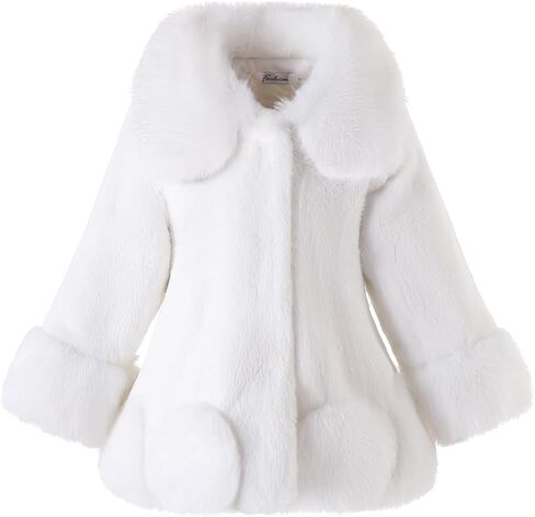 Girls Faux Fur Long Coat for 4-12 Years Winter Jacket Fluffy Warm Princess Outwear in Kuwait