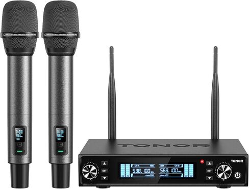ميكروفونات TONOR اللاسلكية، ميكروفونات كاريوكي لاسلكية قابلة لإعادة الشحن UHF، ميكروفونات ديناميكية 2 × 20 قناة احترافية للغناء في حفل زفاف الكنيسة مع حجم قابل للتعديل، كتم صوت سريع، 262 قدمًا TW520 in Kuwait