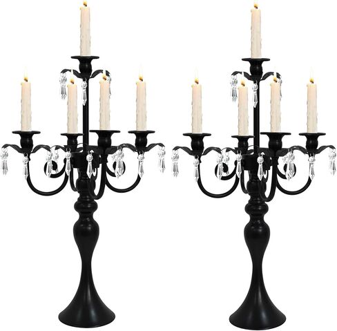 2Pcs Candelabras Centerpieces for Tables, 20" Tall Candlestick Holder for Taper Candles, 5 Arm Crystal Candelabra Candle Holder for Wedding Centerpiece Decor Party Event Reception Decoration (Black) in Saudi Arabia