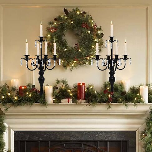 2Pcs Candelabras Centerpieces for Tables, 20" Tall Candlestick Holder for Taper Candles, 5 Arm Crystal Candelabra Candle Holder for Wedding Centerpiece Decor Party Event Reception Decoration (Black) in Saudi Arabia