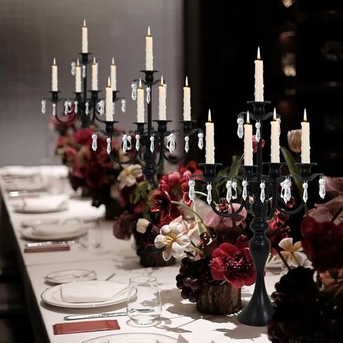 2Pcs Candelabras Centerpieces for Tables, 20" Tall Candlestick Holder for Taper Candles, 5 Arm Crystal Candelabra Candle Holder for Wedding Centerpiece Decor Party Event Reception Decoration (Black) in Saudi Arabia