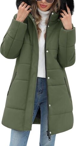 Women's Thicken Puffer Coat Winter Warm Fleece Quilted Jacket Padded Parka Coat with Removable Hood in Saudi Arabia