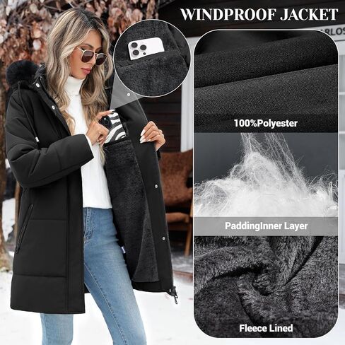 Women's Thicken Puffer Coat Winter Warm Fleece Quilted Jacket Padded Parka Coat with Removable Hood in Saudi Arabia