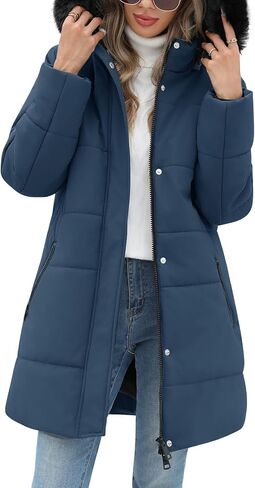 Women's Thicken Puffer Coat Winter Warm Fleece Quilted Jacket Padded Parka Coat with Removable Hood in Saudi Arabia