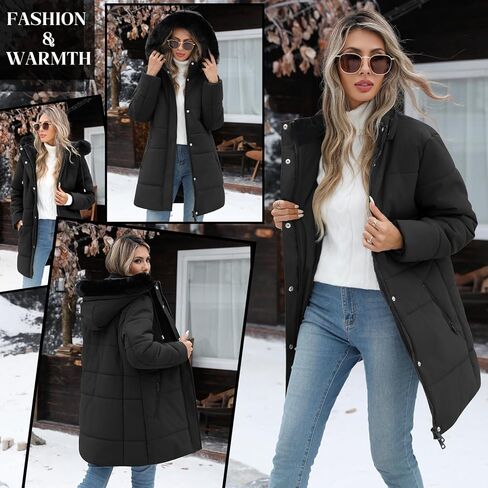 Women's Thicken Puffer Coat Winter Warm Fleece Quilted Jacket Padded Parka Coat with Removable Hood in Saudi Arabia