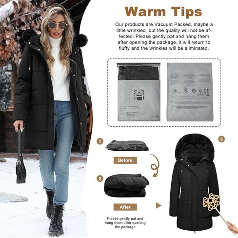 Women's Thicken Puffer Coat Winter Warm Fleece Quilted Jacket Padded Parka Coat with Removable Hood in Saudi Arabia