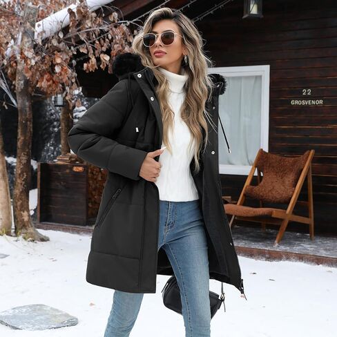 Women's Thicken Puffer Coat Winter Warm Fleece Quilted Jacket Padded Parka Coat with Removable Hood in Saudi Arabia