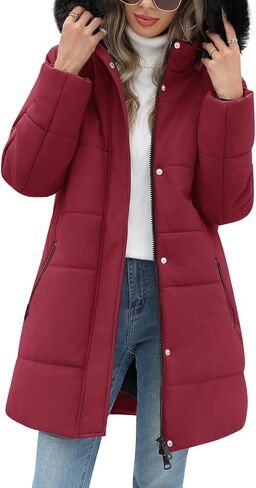 Women's Thicken Puffer Coat Winter Warm Fleece Quilted Jacket Padded Parka Coat with Removable Hood in Saudi Arabia