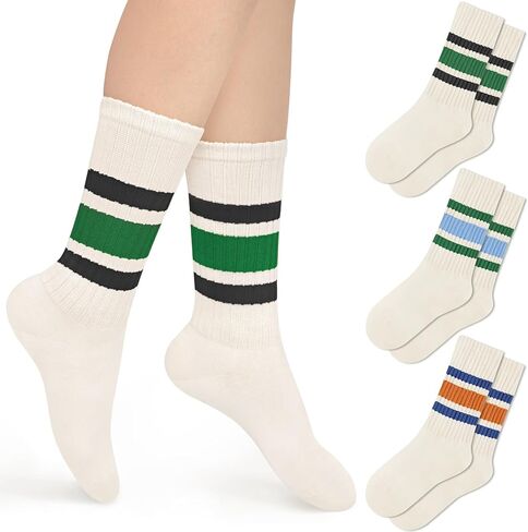 Crew Socks for Women Striped Retro Calf Colorful Cotton Slouch Scrunch Socks in Saudi Arabia