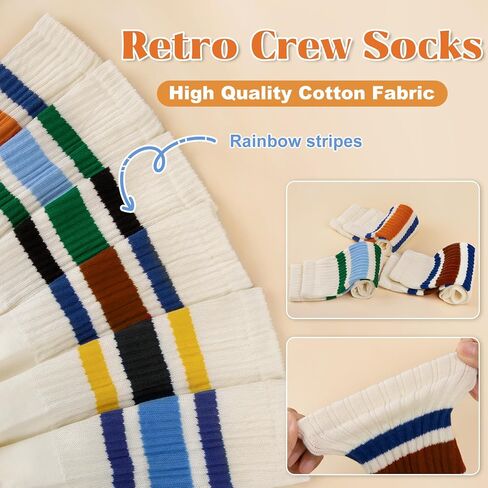 Crew Socks for Women Striped Retro Calf Colorful Cotton Slouch Scrunch Socks in Saudi Arabia