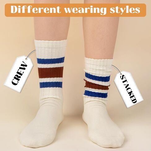 Crew Socks for Women Striped Retro Calf Colorful Cotton Slouch Scrunch Socks in Saudi Arabia