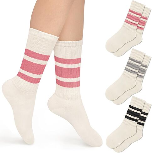 Crew Socks for Women Striped Retro Calf Colorful Cotton Slouch Scrunch Socks in Saudi Arabia