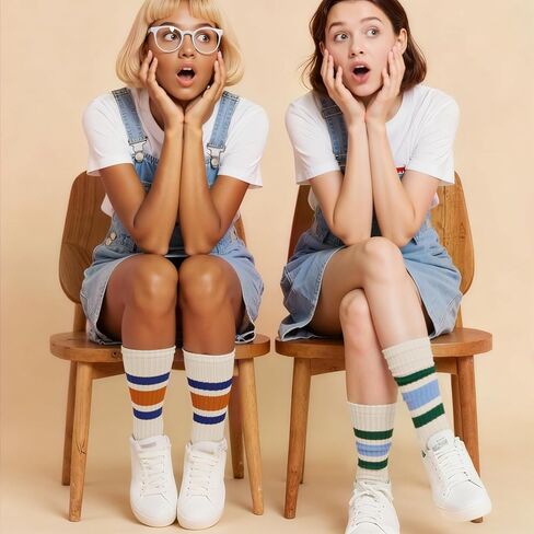 Crew Socks for Women Striped Retro Calf Colorful Cotton Slouch Scrunch Socks in Saudi Arabia