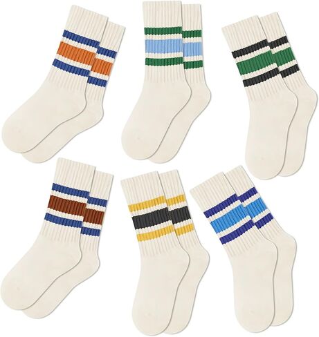 Crew Socks for Women Striped Retro Calf Colorful Cotton Slouch Scrunch Socks in Saudi Arabia