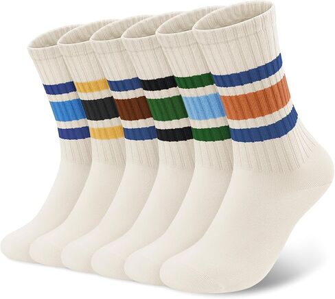 Crew Socks for Women Striped Retro Calf Colorful Cotton Slouch Scrunch Socks in Saudi Arabia
