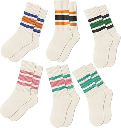 Crew Socks for Women Striped Retro Calf Colorful Cotton Slouch Scrunch Socks in Saudi Arabia