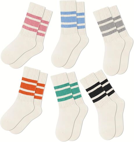 Crew Socks for Women Striped Retro Calf Colorful Cotton Slouch Scrunch Socks in Saudi Arabia