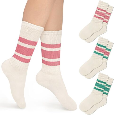 Crew Socks for Women Striped Retro Calf Colorful Cotton Slouch Scrunch Socks in Saudi Arabia